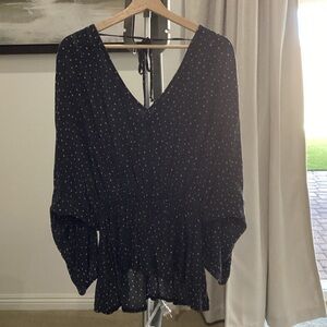 White Birch charcoal gray bluish tone Polka Dot Blouse